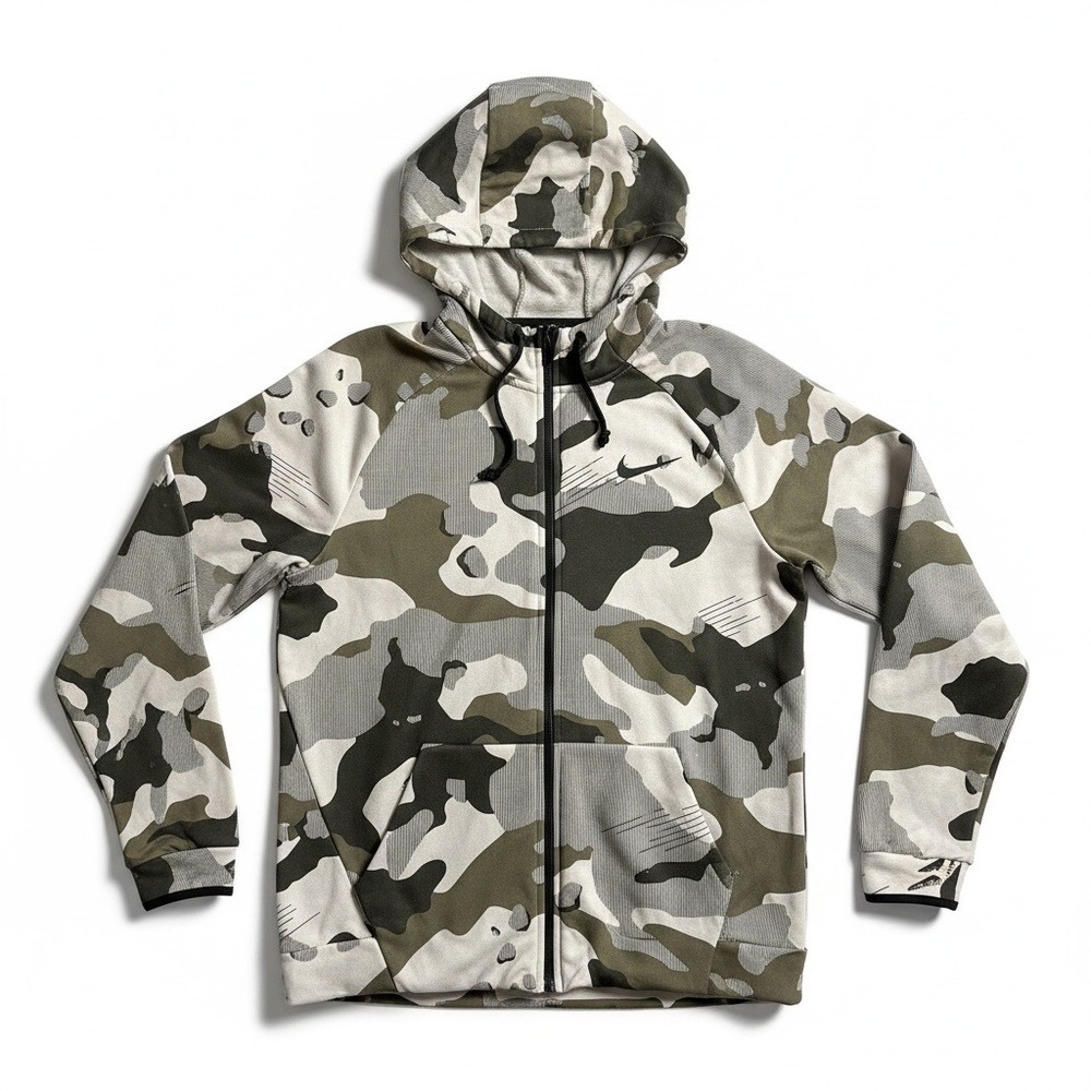 Nike Dri-FIT Camo Full Zip Hoodie Mens XL Olive Gray Streetwear Jacket